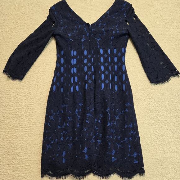 Lilly Pulitzer Macon Whitaker Lace Dress 3/4 Sleeve Navy Blue Size 0 - Picture 6 of 10